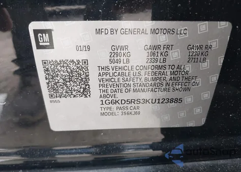 2019 Cadillac Ct6 Premium Luxury z USA, uszkodzony, nr VIN 1G6KD5RS3KU123885